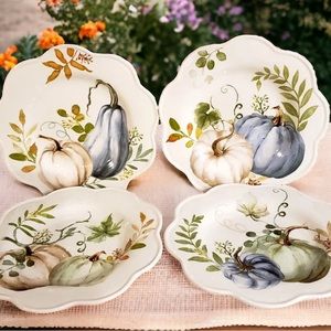 Set x4 Potter's Studio Fall Harvest Thanksgiving Pumpkin Scalloped Salad plates